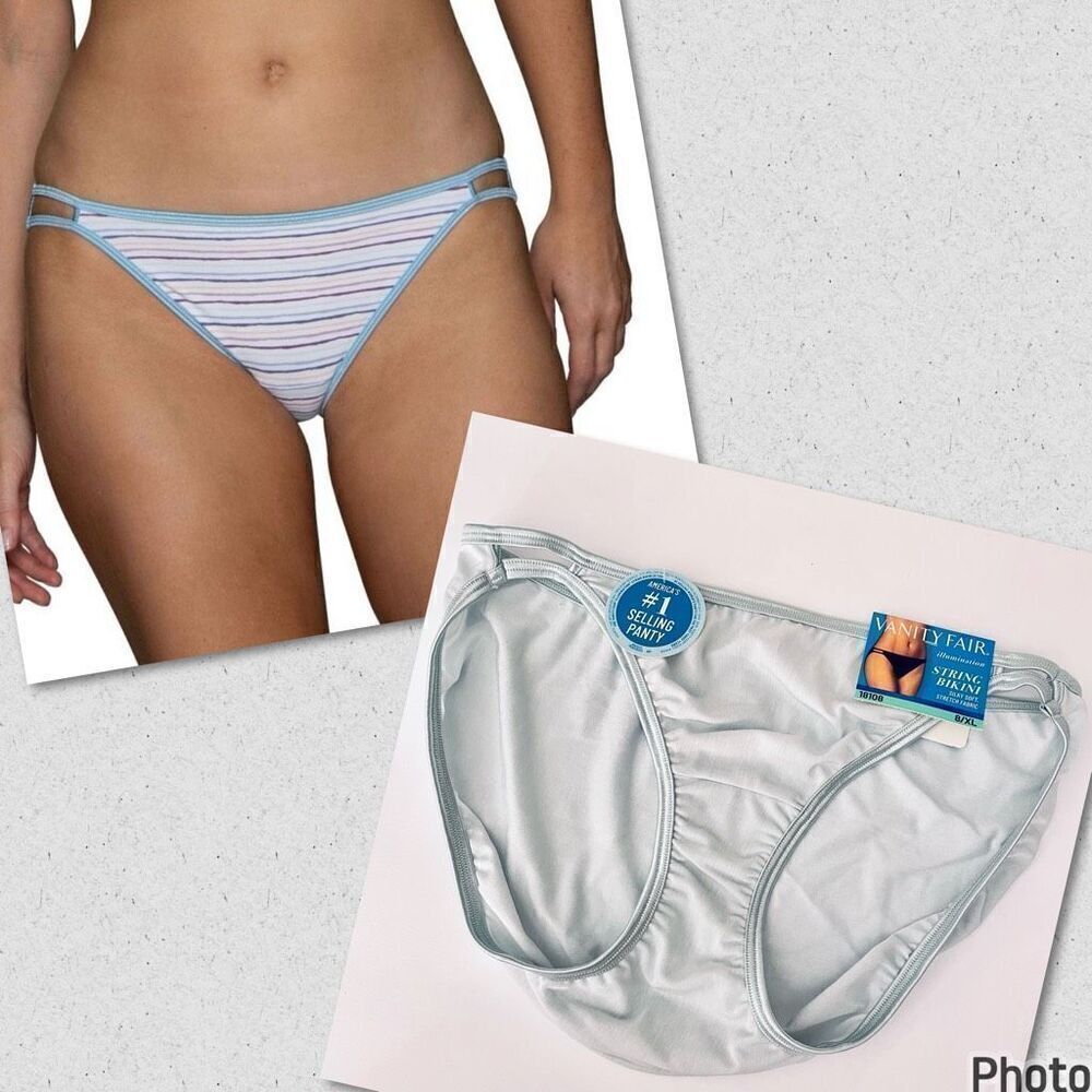 NWT Vanity Fair 8/XL Light Blue Illumination String Bikini Panty 18108